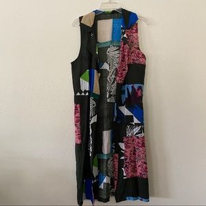 Boho Chic Hippie kimono long line cardigan patchwork swimsuit cover up collar M